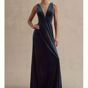 Jenny Yoo Logan Deep-V Velvet Column Gown